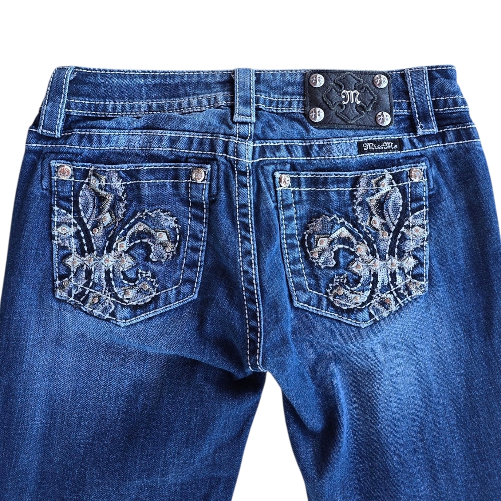 Miss Me Fleur De Lis Embellished Signature Skinny Jeans Dark Denim Size 27